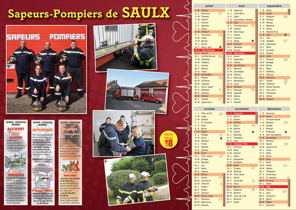 Calendrier Sécuribank Pompiers - Imprimerie sérigraphie Haute-Saône