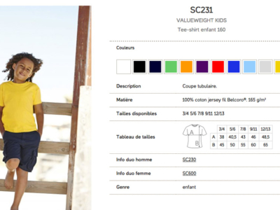 Références et options du produit pour Tshirt Enfant 160g